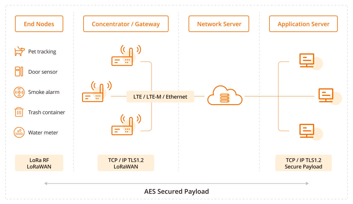 build private lora network aes secured payload