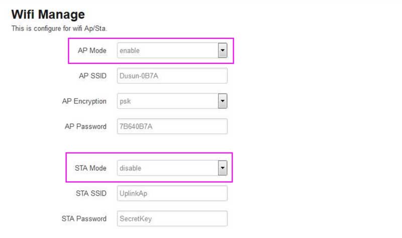 wifi ap and sta mode of dsgw 030