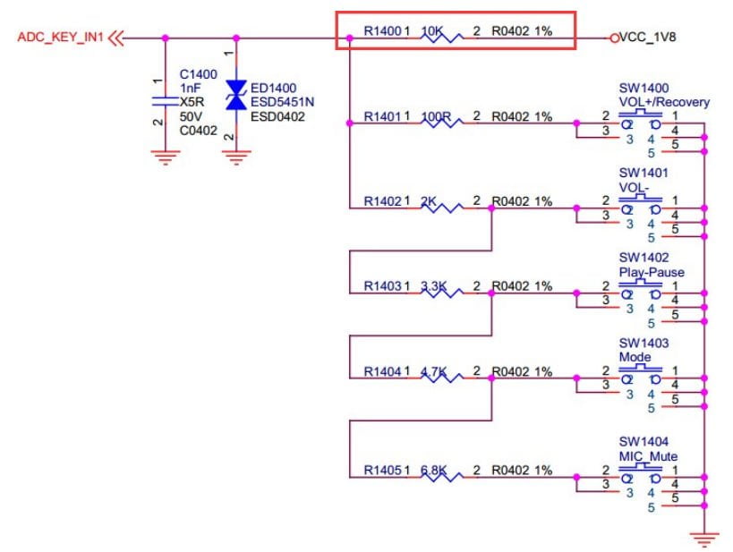 rk3308b saradc button sampling circuit