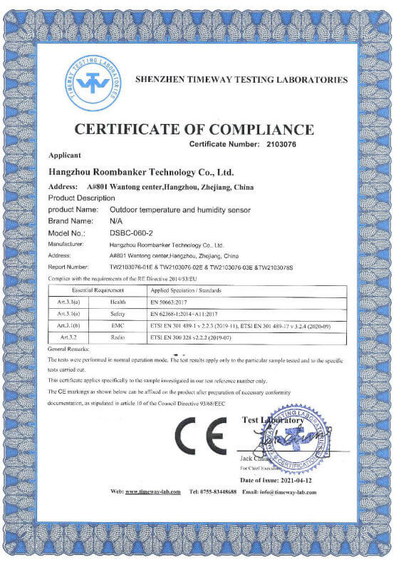 DSBC-060 BLE Beacon with Temperature Sensor Function and Zigbee Option 25 ce certificate