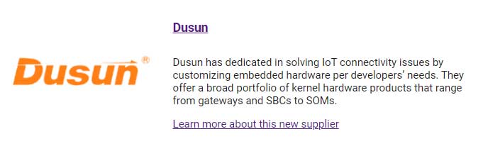 Dusun IoT Les appareils Gateway sont désormais disponibles à l'achat auprès de DigiKey ! 1 dusun a été un nouveau fournisseur pour digikey