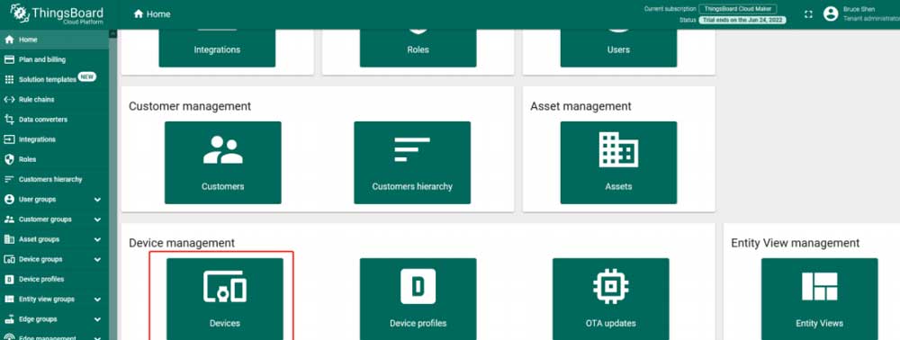 How To Use a ThingsBoard IoT Gateway To Build Smart Retail Solutions? 7 find device management section on thingsboard
