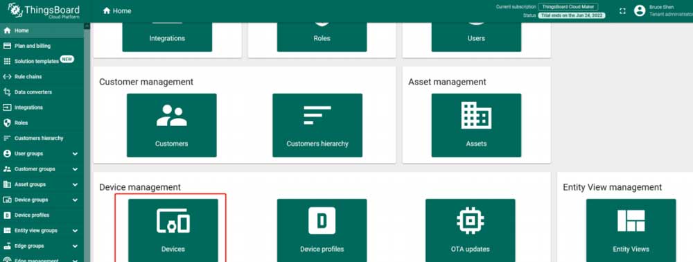 find device management section on thingsboard